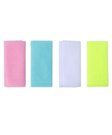 FRCOLOR 4pcs Long Exfoliating Nylon Bath Towel Cloth Magic Soft Body Scrub Shower Washcloth (Random Color)
