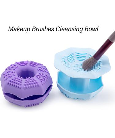 BORDSTRACT 2PCS Makeup Brush Cleaning Folding Bowl Beauty Tool Cleaning Washing Bowl Cute Shaped Soft Silicone Cosmetic Brushes Washing Tool Blue Purple - Buy Online on SooperMarket.com
