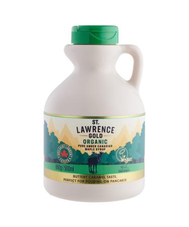 St Lawrence Gold Organic Maple Syrup 500ml - Canadian Amber Maple Syrup 660g - Sugar Syrup Alternative for Cocktails and Coffees - Ideal for Pancakes Waffles and as a BBQ Glaze - Gluten Free Vegan Organic 500 ml (Pack of 1)