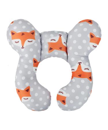 Baby Car Seat Travel Neck Pillow Infant Head Neck Support Cushion Newborn Cute Cartoon Car Sleeping Pillow Neck Rest Pillow Soft U-shaped Head Neck Protector Pillow for Pushchair Stroller Car Seat Fox