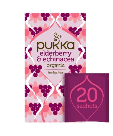 Pukka Herbs - Organic Herbal Tea Elderberry & Echinacea with Elderflower - 20 Tea Bags