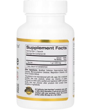 L-Taurine Compatible With California Gold Nutrition 1 000 mg 60 Veggie Capsules + Bonus Pill Organizer Weekly Pill Organizer Mini - Buy Online on SooperMarket.com