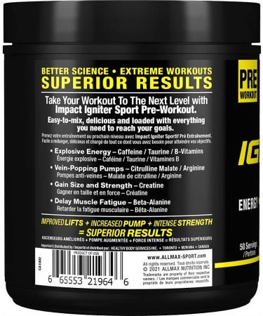 Allmax Impact Igniter Sport Blue Raspberry 320g - Pre Workout - Buy Online on SooperMarket.com