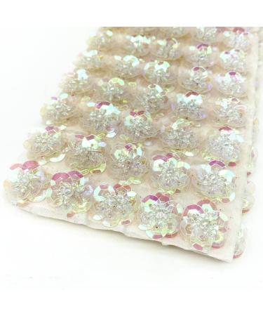 50pcs/15mm Sequins Embroidery Flower Patches Arts Crafts Sewing Patches (White E)