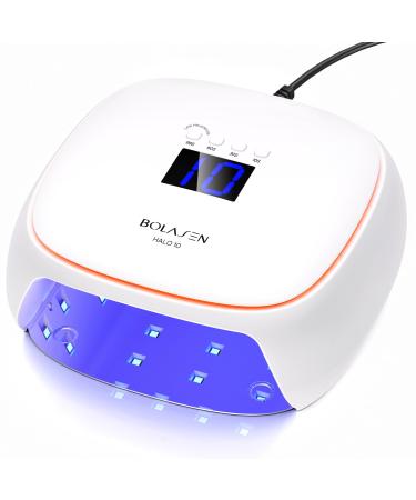 BOLASEN LED Nail Lamp - 60W Gel Nail Light with Ceramic Technology No UV Skin Damage Professional Nail Dryer for Gel Nail Polish Quick Dry Curing Lamp with Metal Base & Atmosphere Light Halo 10 Plug-in HALO 10