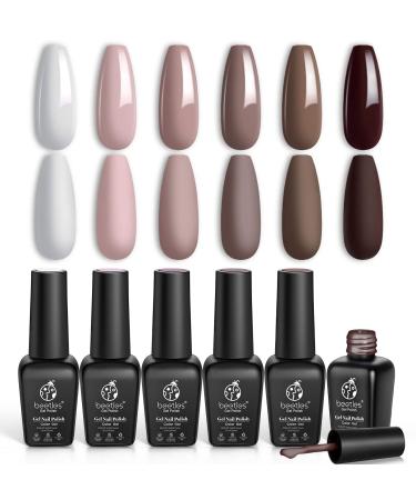 Beetles Gel Nail Polish Set  Coffee Cafe Collection Brown Neutral Beige Mauve Color Gel Polish Kits Perfect for Autumn and Winter Nail Art Manicure Kit Soak Off LED Nail Lamp Gel Gifts Set