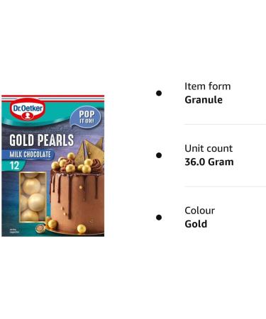 Dr. Oetker 12 Milk Chocolate Gold Pearls Cake Decorations 36g - Buy Online on SooperMarket.com