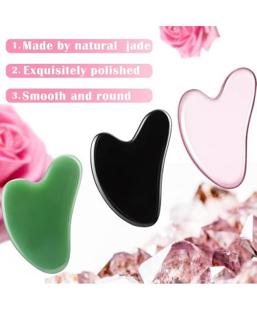3-Piece Gua Sha Facial Tool Set | Natural Resin Stone Scraping Massage for Face & Body | Pink Dark Green Black - Buy Online on SooperMarket.com