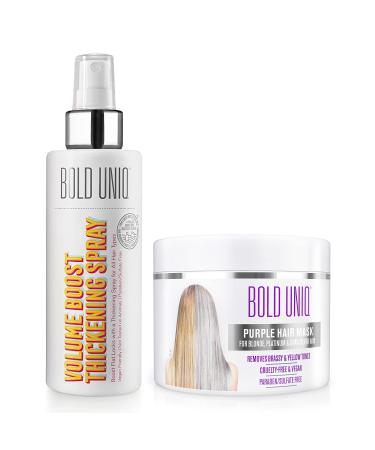 Purple Hair Mask For Blonde, Platinum, Bleached, Silver, Gray, Ash & Brassy Hair & Volumizing Hair Thickening Texture Spray - Remove Yellow Tones and Condition Dry, Damaged Hair - Cruelty Free & Vegan