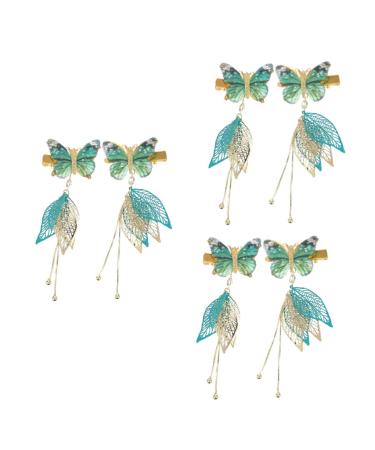 minkissy 3 Pairs Tulle Butterfly Hair Clip Tassel Hair Clips Hanfu Women's Metal Accessories