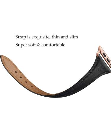 WFEAGL Top Grain Leather Band for Apple Watch 38mm-45mm - Slim Replacement Wristband for iWatch SE & Series 8 - Black/RoseGold - Women - Buy Online on SooperMarket.com