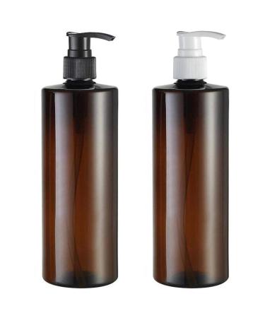 Yalbdopo 2PCS 500ml/17oz Empty Refill Plastic Lotion Cream Black/White Pump Packing Bottles Shampoo Body Washing Shower Gel Storage Holder Container Toiletries Liquid Vial Jars (Brown)