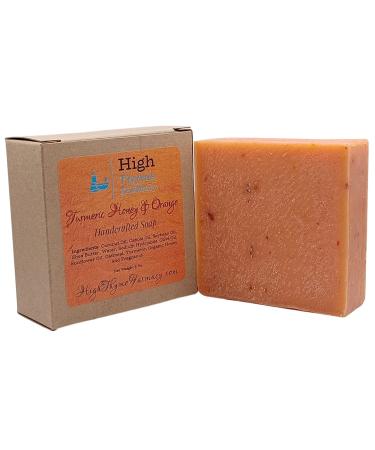 High Thyme FARMacy Turmeric  Honey & Orange Soap - Turmeric Soap with Organic Honey and Ground Rolled Oats - Moisturizing Turmeric Honey Soap Bar - Turmeric Soap Bar with a Hint of Ginger