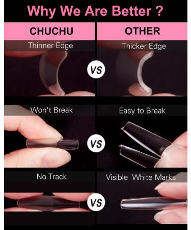 CHUCHU Soft Soak off Gel Tips 552Pcs Medium Square Clear Nail Tips for Acrylic Nails - 12 Sizes - Buy Online on SooperMarket.com