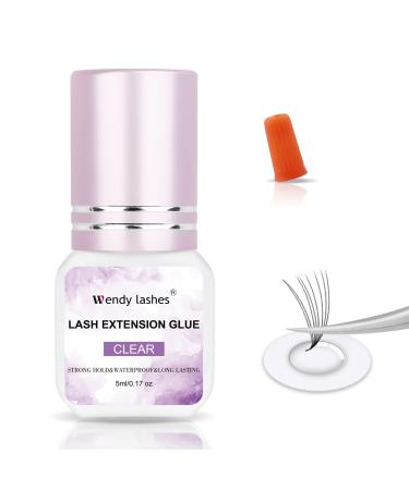 Lash Glue Lash Extension Glue 1-2s Fast Drying Strong Hold Clear Glue Long Lasting Glue Waterproof Eye Lash Glue Lash Extension Low Irritation Glue Sensitive Lash Glue for Professional Use(Clear-5ml) 5ml-Clear Lash Extension Glue