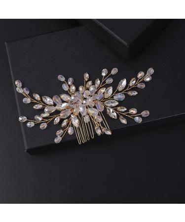 BERYUAN Beaded Hair Comb for Bride Bridal Hair Pieces Crystal Wedding Hair Accessory for Women and Girls Silver Cute Jewelry (Gold)