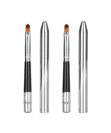 2pcs Lip Brush Ergonomic Retractable Sealing Design Small Easy Cleaning Single Head Aluminium Tube Lipstick Brush