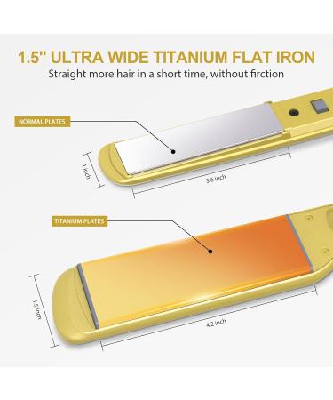 Flat Iron Hair Straightener with Detachable Comb - 1.5 Inch Titanium Dual Voltage 2-in-1 Curler & Straightener | Adjustable Temperature for Smooth Sleek Hair - Buy Online on SooperMarket.com