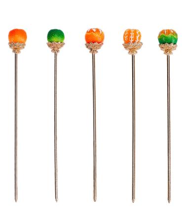 GORGECRAFT 5 Styles Orange Hair Sticks Metal Long Hair Pin Chinese Chopsticks Vintage Styling Chignon Hair Clips Disk Fork for Women Girls Bride Fashion Hanfu Handmade Hairpins Updo Accessories