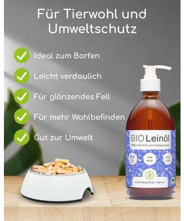Buy Wolfsbach Organic Linseed Oil for Dogs & Cats - 500ml Cold Pressed Omega 3 & 6 - 100% Organic from Germany - BARF & Feed Oil De- ko-060 - Buy Online on SooperMarket.com