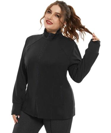 Hanna Nikole Women's Plus Size Running Jacket - Full Zip, Thumb Holes, Black 22 Plus - Buy Online on SooperMarket.com