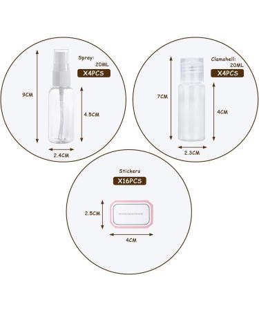 8 Pack 20ml Transparent Travel Spray Bottles | Refillable Cosmetic Containers for Men & Women | Free Labels Included - Buy Online on SooperMarket.com
