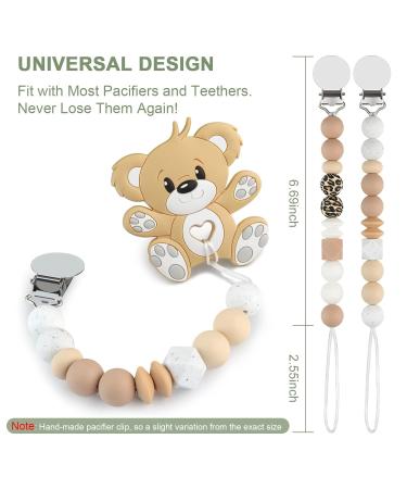 Kowlone Leopard Silicone Pacifier Chain Clips for Baby Girls - 2-Pack Dummy Holder for Baby Shower - Buy Online on SooperMarket.com