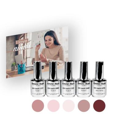 Emmi Nail Shellac/UV varnish set "I love nudes" - stable natural nail reinforcement with high gloss 1 ml (1 pack)