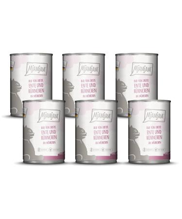 Mjamjam - Premium wet food for cats - duo from delicate duck & juicy chicken on furniture 6 -pack (6 x 400 g) grain free with extra meat duck + chicken 400 g (6 Pack)