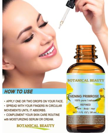 Evening Primrose Oil 100% Pure Natural - 1 Fl. oz | Virgin Cold Pressed Carrier Oil for Face Skin Hair & Nails - Rich in GLA | Botanical Beauty - Buy Online on SooperMarket.com