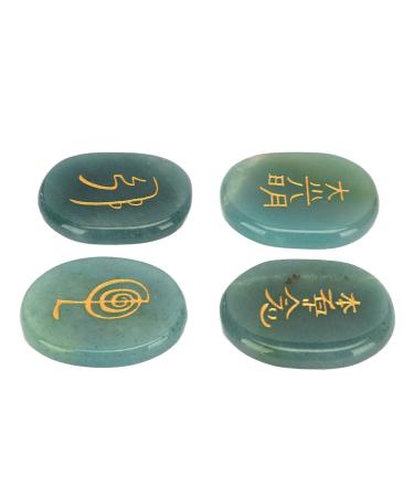 Rune Stones Reiki Oval Witch Set 4Pcs Stones Crafts Hobbies (Green)