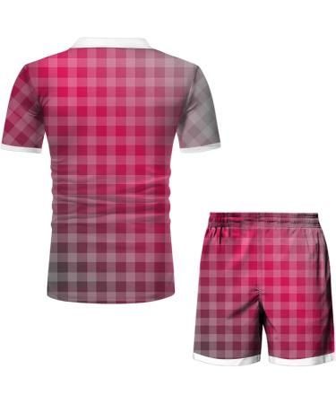 QWUVEDS Men's Spring/Summer Plaid Print Zipper Short Sleeve Sports Suit - Casual Travel Outfit in Pink 3XL - Buy Online on SooperMarket.com