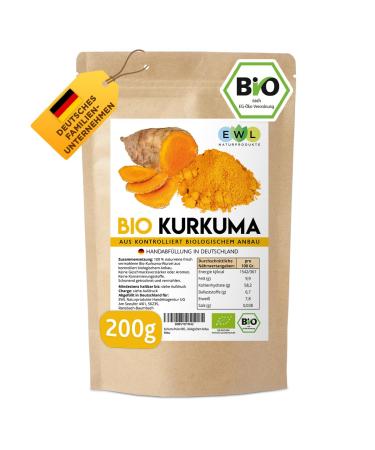 EWL natural products turmeric powder bio 200g turmeric organic powder finely ground curcuma powder from controlled organic cultivation turmeric 200g