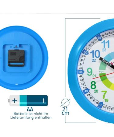 Kiddus Analog Wall Clock for Kids - Easy Time Learning with Exercises | Blue 21cm - Perfect for Boys & Girls - Buy Online on SooperMarket.com