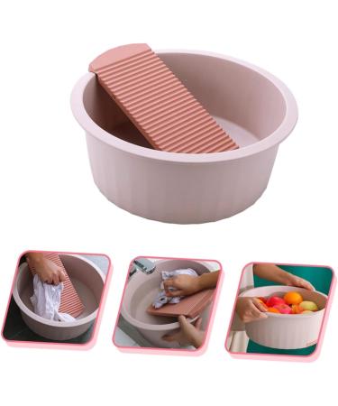 COOLHIYA Washboard 1 Set Wash Basin Laundry Cleaning Board Washing Basin Washing Clothes Board Dish Basin Baby Camping Bucket Pink 33.5x33.5cm - Buy Online on SooperMarket.com