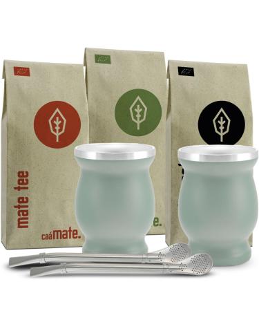 ca mate. Mate Tea Set Organic 3 types of mate + 2 double-walled stainless steel mate cups + 2 bombillas + preparation instructions (green)