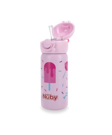 Nuby Thirsty Kids No Spill Flip-It Active Stainless Steel Travel Cup  14 Oz  Ice Cream