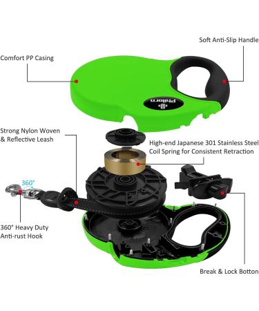 Philorn 5m Retractable Dog Leash - Flexible One-Button Blocking Non-Slip Handle Reflective for Small/Medium Dogs Up to 20kg - Green - Buy Online on SooperMarket.com