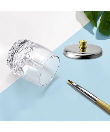 Crystal Disinfection Glass Cup Acrylic Liquid Dappen Dish with Stainless Steel Lid - Nail Art Glassware Tool HJ-NAPB028 - Buy Online on SooperMarket.com