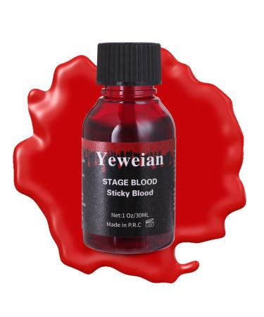 Yeweian Makeup Stage Blood(1.06 oz) Edible Fake Blood  Sticky Washable Fake Blood Makeup for Eye Blood Drops Mouth Nosebleed Halloween SFX Makeup Costume Zombie Vampire and Monster Dress Up Cosplay(Bright)