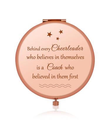 Jielahua Cheer Coach Gift Cheerleader Gifts Appreciation Gift for Cheerleading Coach Rose Gold Compact Mirror Cheer Mom Gift Retirement Gift Thank You Gift for Cheer Coaches Pocket Makeup Mirror
