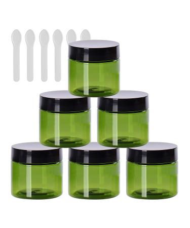 Tianzd 6 pieces small 50 ml of green plastic empty cream can with black lid 50 g empty socket screw box sheet metal cans cosmetic tap 6 pieces of spatula green 50ml