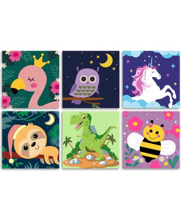 CEUHROG 6 Pack DIY for Kids Children Beginner Easy Acrylic Watercolor Number Painting Canvas Arts for Kids Oil Painting Paint-by-Number Kits for Decor