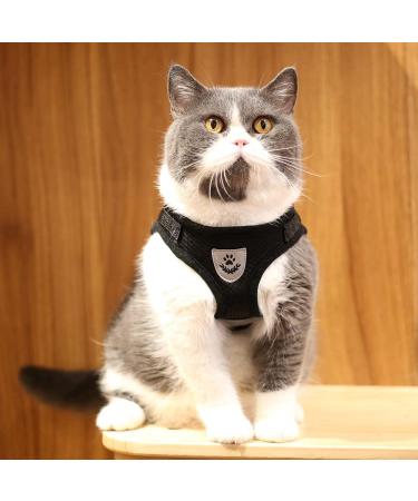 Buy Reflective Soft Padded Harness & Cat Dishes for Small Dogs & Puppies | Air-Mesh Leash Included | Fits Chest 29-33cm - Black - Buy Online on SooperMarket.com