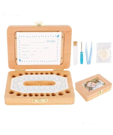 Keyohome Baby Teeth Save Box Baby Teeth Box Save Organizer with Photo Frame Milk Teeth Box Wooden Tooth Keepsake Box with Tweezers & Screwdriver for Kids Boys and Girls Memory Gift