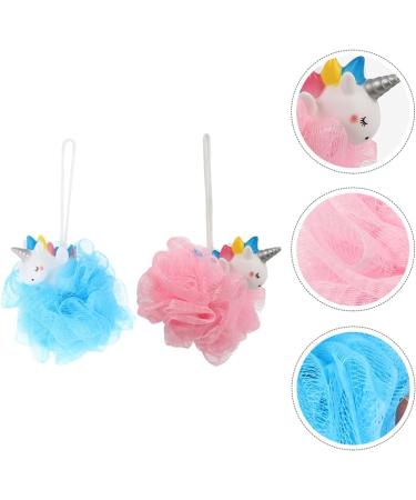2pcs Unicorn Bath Mesh Shower Balls Pouf Loofahs for Kids - Exfoliating Bath Sponge Set in Pink and Blue - Buy Online on SooperMarket.com