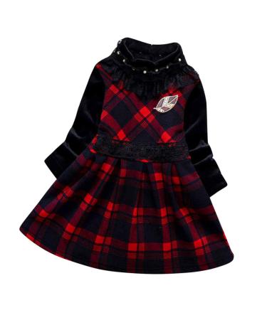 AMhomely Promotion Sale Girl Baby Cashmere Thickening Long Sleeves Dress High Collar Keep Warm Skirt 3-4 Years Red