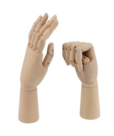 JEUIHAU 2 PCS 12 Inches Wooden Hand Model, Left and Right Wood Art Mannequin Hand, Flexible Wooden Manikin Hand with Moveable Fingers, for Students, Artists Sketching, Painting