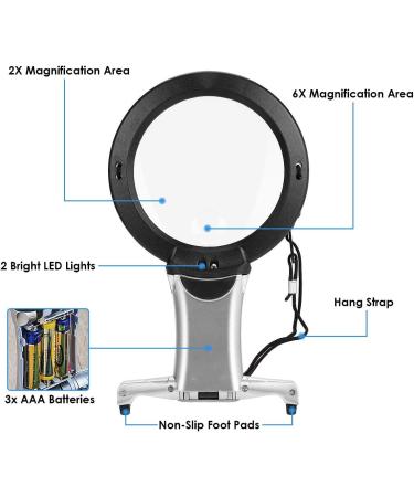 LED Magnifying Glass 2X & 6X Hands Free Chest Rest Lighted Reading Inspection Knitting Embroidery for Low Vision Seniors - Buy Online on SooperMarket.com