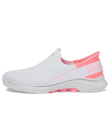Skechers Women's GO Walk 7 39.5 EU White Fabric Neon Pink Trim